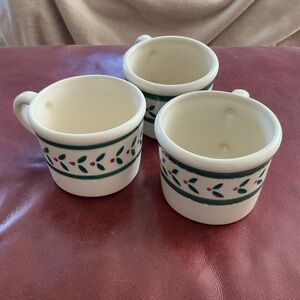 Elegant Cream and Green Patterned Mugs